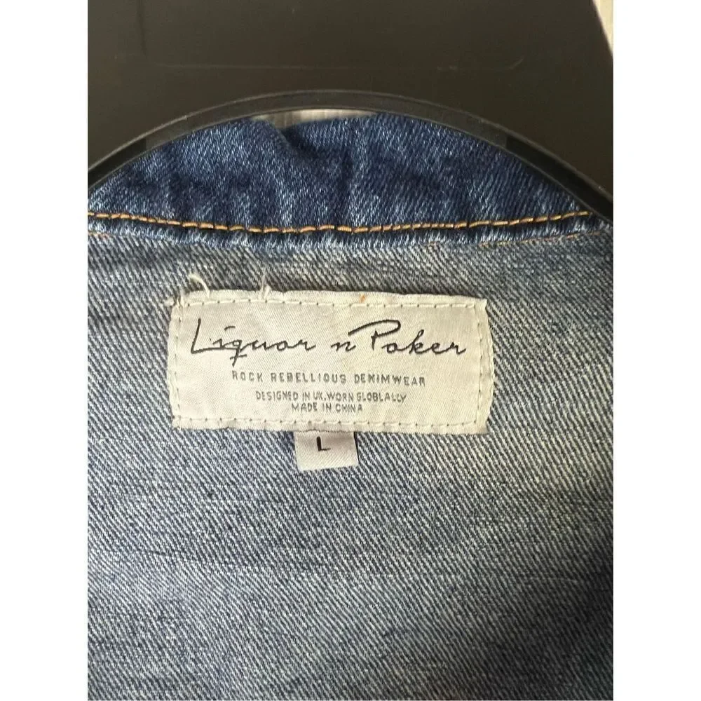 Liquor n Poker Mens Denim Patchwork Jean Jacket Size L